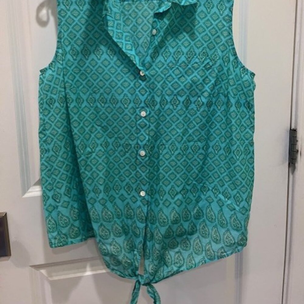J.Jill Medium Turquoise button down tie front blouse